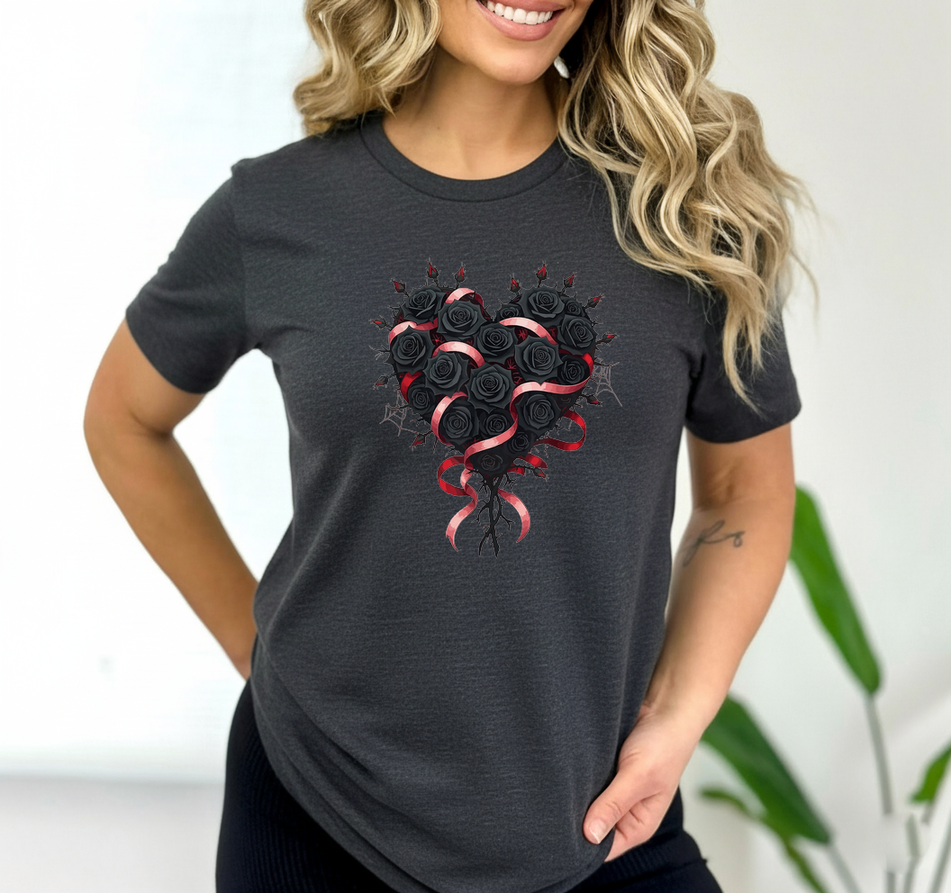 Gothic Black Rose Heart SVG PNG Valloween Shirt