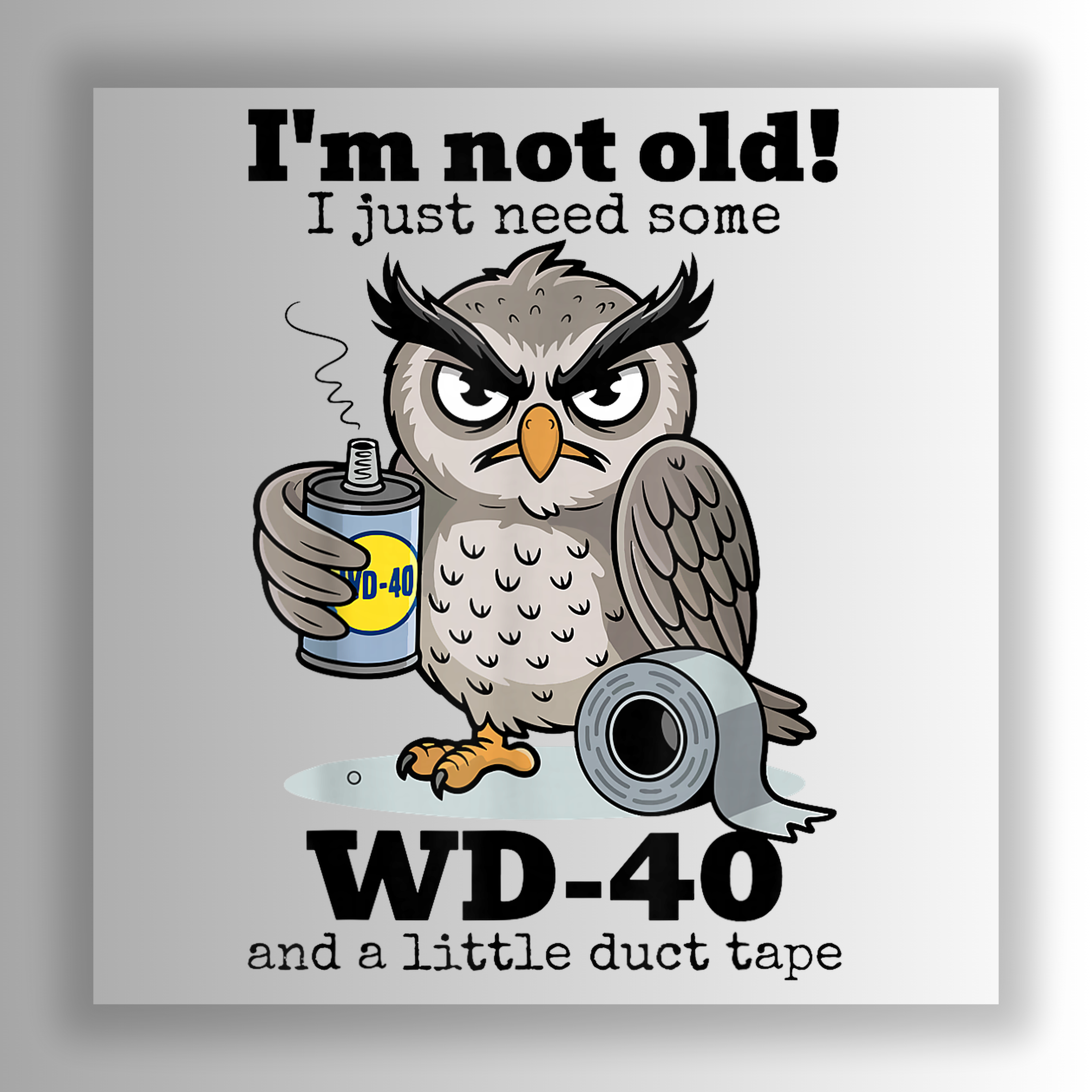 Funny sarcastic owl PNG for coffee mugs and retirement gifts