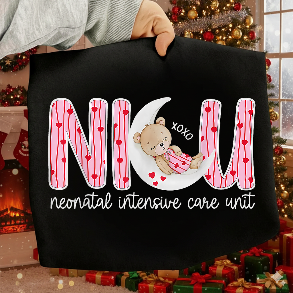 NICU Nurse Valentine XOXO cute bear SVG PNG design on t-shirt